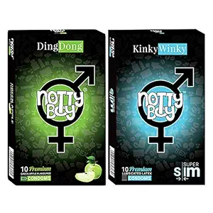 NOTTY BOY Extra Thin, Green Apple Flavoured and Plain Condoms - (2x10s)