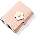 Valerie Cute Small Wallets for Teen Girl Women PU Leather Trifold Small Wallet Cash Pocket 3D Floral Buckle Card Holder Coin Purse with ID Window for Girls Women (Pink)