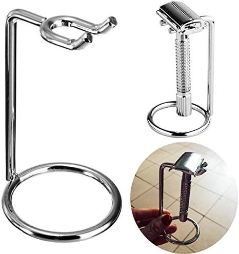 Men Metal Art Shaving Brush Razor Stand Base Chromed Silver Shaving Clean Shaver Kit Cartridge