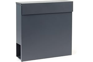 ‎WILTEC Wiltec Designer Briefkasten V49 anthrazit 370 x 105 x 370 mm, Wandbriefkasten mit Schloss und Zeitungsrolle, Postkasten aus pulverbeschichtetem Stahl