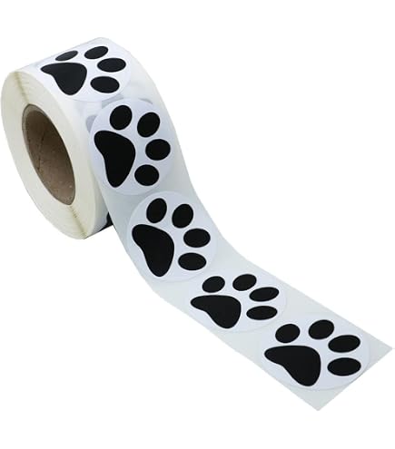 Un Rotolo Di 500 Pezzi Di Adesivi Colorati Per Etichette Con Nome E Impronta Del Cane~p150305632