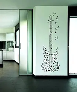 Rawpockets Decal Musical Guitar (Material- PVC Vinyl, Wall Coverage Area - Height 33cm X Width 105cm) ( Pack of 1 ) Wall Sticker
