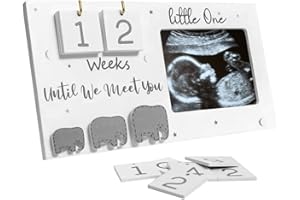 IXYHKB Baby Scan Photo Frames, 9.5'' x 5'' Baby Scan Photo Frame with Countdown Weeks, Baby Announcement, Pregnancy Gifts for Mum Expecting, Wooden Ultrasound Baby Scan Photo Frame for Mum to be Gifts
