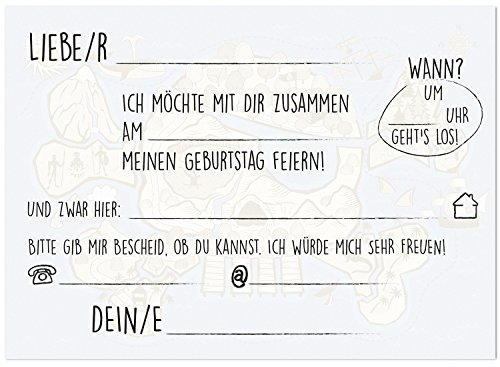 16 Einladungskarten zum Kindergeburtstag – Motiv Piraten Insel – für Kinder, Jungen, Mädchen, Schatzkarte Party Feier Geburtstagseinladungen im Set - 2