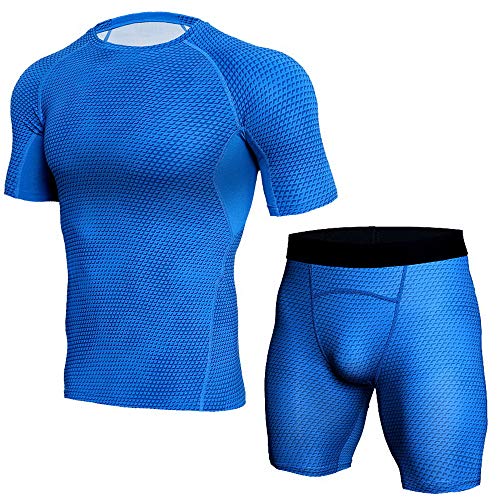 HOOLAZA T-Shirt a Maniche Corte e Short a Manica Corta da Uomo con Stampa a Maniche Corte Blu Tops + Pants Tute Sportive