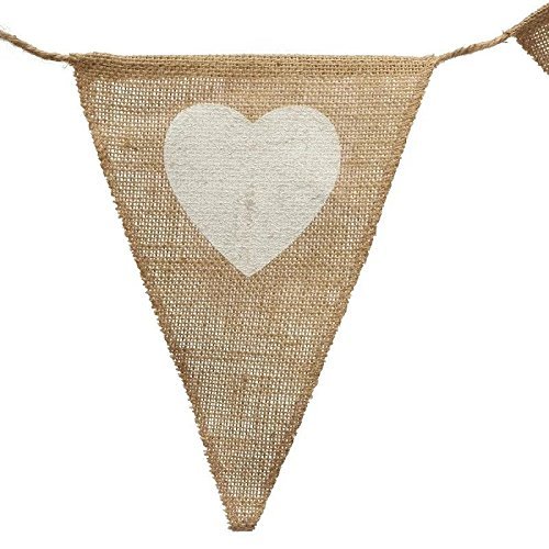 Nikgic Jute Herz Wimpel Wimpeln Dreieck Wimpel Bunting Fahnen Banner für Weihnachts Hochzeit Geburtstag Party Dekor - 2