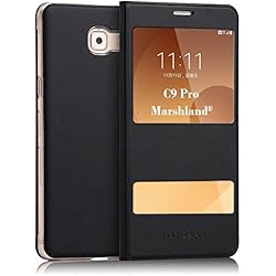 Marshland Double Window Leather Flip Cover For Samsung Galaxy C9 Pro (Black 4)