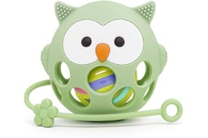 MÜVI – Mordedor bebé con sonajero y correa, texturas sensoriales para dentición, diseño que mejora coordinación mano-boca, +3 meses, silicona alimentaria, sin BPA - Baby teether (Verde)