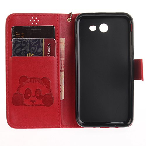 Lonchee Samsung Galaxy J5 2017 Wallet Tasche Brieftasche Schutzhülle , Panda geprägtes Muster Design Hochwertige PU Leder Folio Tasche Case Hülle im Bookstyle mit Standfunktion Kredit Kartenfächer (rot) - 7