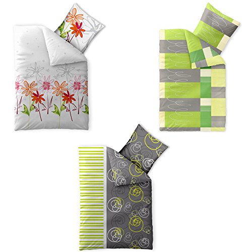 4-tlg. Sommer Bettwäsche 135×200 100% Baumwolle Seersucker Marken Qualität | CelinaTex Enjoy Design Andrea grau weiß grün Muster - 4