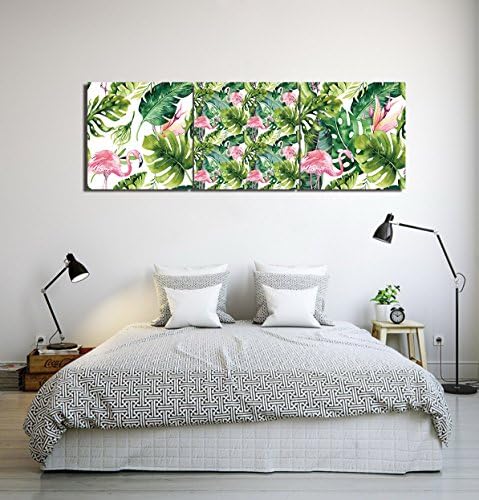 LB Tropical plant flamingo Picture Print on Canvas Wall Art for Living Room Bedroom Home Decoration,3 Piece 40x40,With Frame