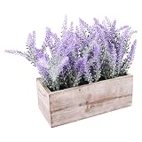Lavendel in der Holzbox, Kunstpflanze, Lavendelpflanze, Höhe ca. 25cm - 3