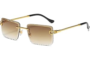 LIGOES Lunettes de soleil rectangulaires sans monture UV400 Jambe en métal Lunettes de soleil sans cadre Mer Vert Bleu Lunettes Ombre