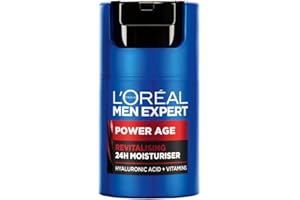 L'OREAL PARIS MEN EXPERT L'Oréal Crema hidratante para hombre, Antiarrugas y antienvejecimiento, Con ácido hialurónico hidratante para el envejecimiento, Para pieles secas y apagadas, Men Expert Power Age, 50ml