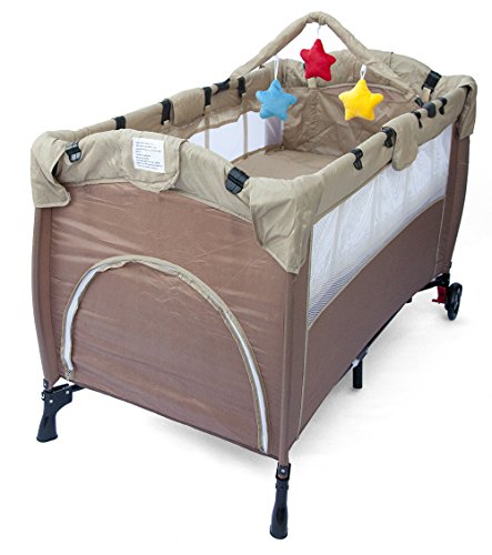 Portable Baby Child Travel Cot Bed Bassinet Play Pen Playpen (brown)