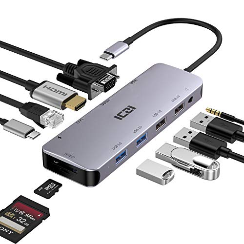 Hub usb c 12 en 1 adaptador usb tipo c usb c a hdmi vga ethernet audio carga pd 4 usb 2 lector de tarjetas para convertir tu ordenador y movil en 1 super computadora
