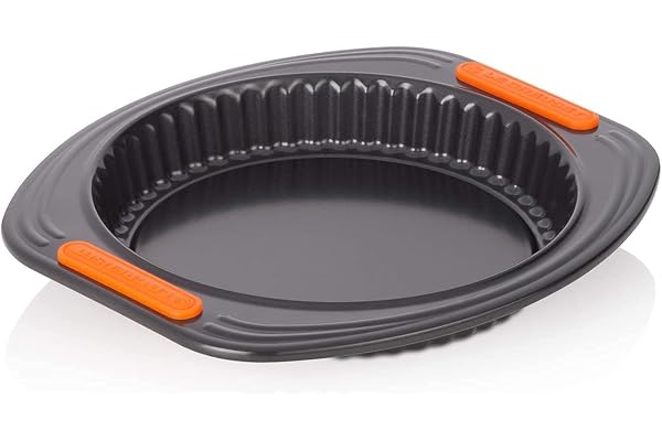 LE CREUSET Moule à Tarte Fond Amovible, 26 cm, Résistant au Levain, en Acier Siliconé, Anthracite/Orange, 46052250010000