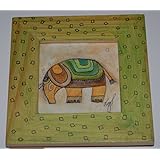 Bild, Elefant auf Papier mit bemaltem Holzrahmen, Original