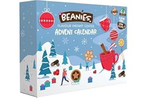FUNTASY GIFTS Beanies Instant Coffee Advent Calendar - Flavoured Vegan, Sugar Free Coffee - Sachets And Jars