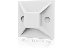 HIPEQIA Fermacavo Autoadesivo per Fascette Stringicavo — 120 Pezzi / 18.5mm x 18.5mm / Bianco/Supporto Autoadesive/Fermacavo Autoadesivo/Clip Cable Adesive Cavi/Fermacavi Adesivi