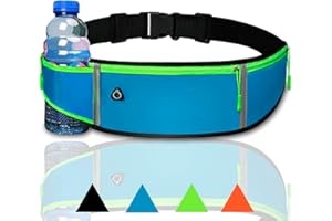 MOANATURA Riñonera Running Hombre y Mujer. Cinturón para Correr con Porta Botella. Riñoneras Deportiva Impermeable para Deporte, Viaje o Trekking. Cinturones Elásticos y Ajustables para Móvil y Agua. (Azul)