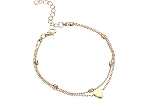 KFRS Anklets for Women, 2 Layered Heart Pendant Ankle Bracelets, Adjustable Beads Foot Chain Women's Anklets, 21+5cm Anklet Jewelry for Women and Girls Mom Sisters