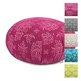 Bodhi Meditationskissen ZAFU Lotus, Berry, Maharaja Collection, Baumwoll-Bezug (Köper) Nicht abnehmbar, Dinkel-Füllung, ca. 38 x 20 cm, Kissen mit Dehnfalten für Sitzmeditation