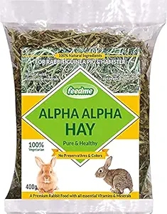 Feedme Alpha Hay - Dried Natural Alpha Hay for Rabbits, Guinea Pigs, Chinchillas, and Ferrets - Protein and Fiber Rich Food for Small Animals - Healthy Pet Food-400g, Pack of 2