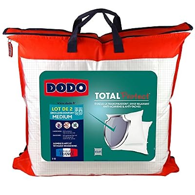 Dodo Total Protect Lot de 2 Oreillers, Polyester, Blanc avec Quadrillage, 65x65 cm