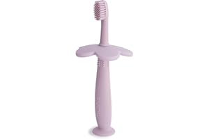 Mushie Cepillo de Dientes en Forma de Flor para Niños | Cepillo Dental Manual para Bebés con Ventosa, 0-6 Años | Estimula Dientes y Encías, Cepillo Extrasuave | Soft Lilac