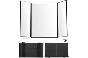 XESPIS 360 Grad Spiegel, 3 Wege Spiegel mit Haken, Tragbarer Kosmetikspiegel, Höhenverstellbarer und Faltbar, Rasierspiegel mit 10X Vergrößerungsspiegel, für Haarschnitt, Rasieren, Schminken, Haarstyling