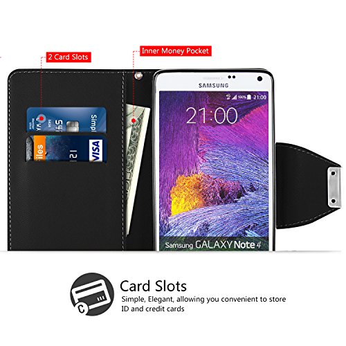 Galaxy Note 4 H  lle  Vakoo Handyh  lle Leder Tasche Flip Case Cover Schutzh  lle f  r Samsung Galaxy Note 4  Schwarz Wei   