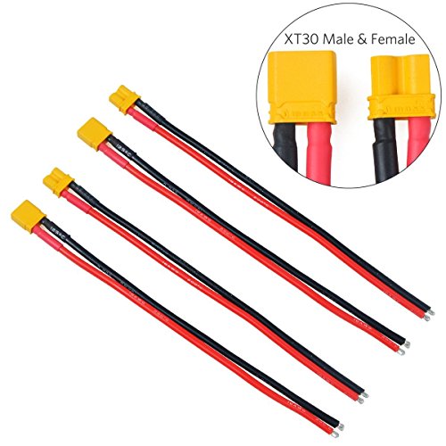 FancyWhoop 2Paires XT30 fiche mâle connecteur femelle avec 150mm 16AWG silicone fil pour RC LiPo Batterie FPV Drone
