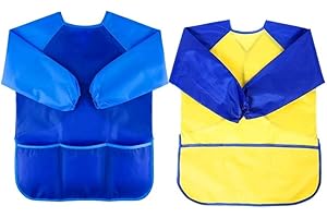 Kimmax Kids Art Smock for Age 3-7 Years, Children Paint Apron Waterproof Painting Smock Long Sleeve Toddler Play Aprons for Painting, Cooking, Crafts, Clay (2 Pack)