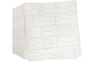 Camiraft 20pcs 3D Wall Panels 38×35cm Brick Wallpaper Self Adhesive DIY Wall Stickers Waterproof PE Foam Panel Wall Tiles for Bedroom Kitchen Living Room Bathroom Home Decor,White