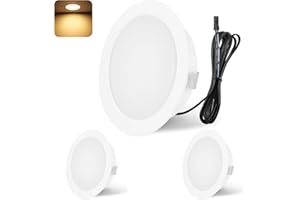 YindaLux Spot LED Encastrable, Spot LED 12V 3000K Blanc chaud Dimmable, 3W Extra Plat Spot encastrable, Trou 55-58mm Aluminium Plafonnier spot avec câble de 2m, Lot de 3, Blanc
