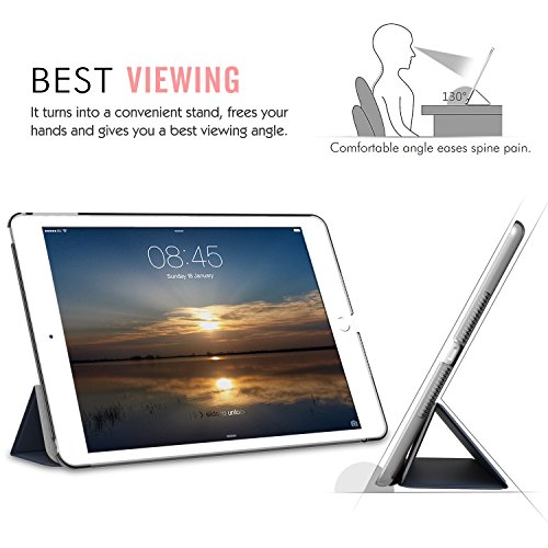 MoKo Hülle für Apple iPad Air 2 – PU Leder Tasche Schale Smart Case mit Translucent Rücken Deckel, mit Auto Schlaf/Wach Funktion und Standfunktion für Apple iPad Air 2/iPad 6 9.7 Inch Tablet, Space Grau - 6