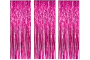AILEXI 3 Pack 3ft*8ft Metallic Tinsel Curtains Foil Fringe Shimmer Streamers Curtain Door Window Decoration for Party Supplies - Rose Red