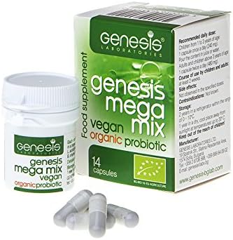 The First Vegan PROBIOTIC Genesis Mega Mix 14caps. with Lactobacillus and Bifidobacterium strains, 100% BIO Organic Vegan Probiotic, Attack The Pathogenic Bacteria, Contribute Digestion_BG-BIO-04