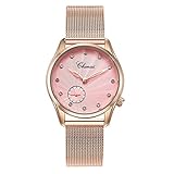 Damen-Armbanduhr Casual Fashion Wasserdicht Armbanduhr Armbanduhr Armbanduhr Quarz Gold Armband Edelstahl (Pink)