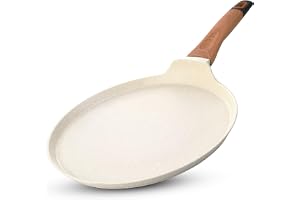 BERGNER Ivory Granite Non-Stick 28cm Dosa Tawa, 3-Layer Marble Healthy Coating, Large Tawa, Wooden Soft Touch Rivetless Handle, PFOA Free, Less Oil, Forged Aluminium - Induction and Gas Stove Ready
