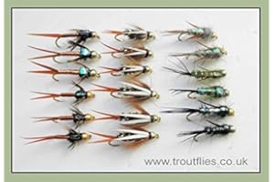 TROUTFLIES UK GOLDHEAD NYMPHS Gold Head Nymph Trout Flies, 18 Prince, Copper John, Evil Weevil, Size 10/12/14