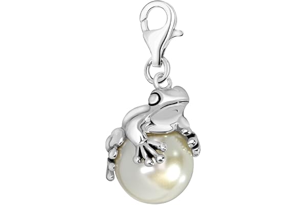 Quiges Charm Pendentif Breloque avec Fermoir Femme Plaqué Argent Imitation Perle Grenouille 3D