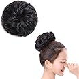 ORiTi Messy Hair Bun, Synthetic Hair Extensions Curly Wavy Ponytail Hairpieces Hair Scrunchies with Elastic Rubber Band for Women Girls Updo Donut Natural Black