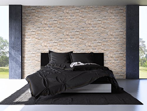 NEWROOM Steintapete Beige Vliestapete Stein Muster Stein schöne moderne und edle Design 3D Optik , inklusive Tapezier Ratgeber - 3