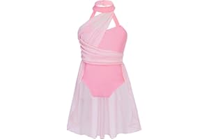 Yihuimin Kids Girls Halter Cutout Back Ballet Leotard Lyrical Dance Skating Dress Ballerina Dancewear