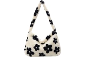 DKIIL NOIYB Soffice Tote Bag Y2K Grande Capacità Fiore Colorato Stampa Cuore Morbida Borsa Casual Peluche Crossbody Borsa A Tracolla Borse E Borse A Tracolla Per Donne Ragazze 30cm