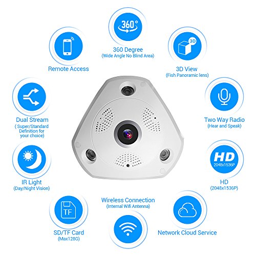 360 VR kamera,Masione 3.0M Panorama Wireless WIFI IP Kamera Audio Video WiFi HD Fish-eye Weitwinkel 10m IR Nachtsicht Bewegungserkennung CCTV Ãœberwachungs-Kameras System bis 128G GedÃ¤chtnis