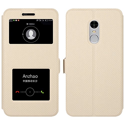 Xiaomi Redmi Note 4 Funda   Anzhao Flip Cover  Cierre magn  tico  Caso Con Funci  n de Soporte y Ventana  View Window  para Xiaomi Redmi Note 4  Dorado 