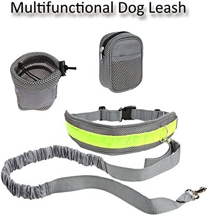 Hands Free Dog Leads, Retractable Dog Training Leash for Walking and Running with Adjustable Waist Belt and Pouches